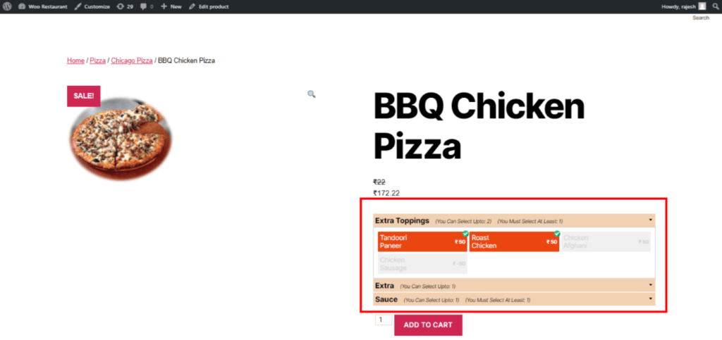 esempio personalizzazione ordine pizza MSP In Cloud