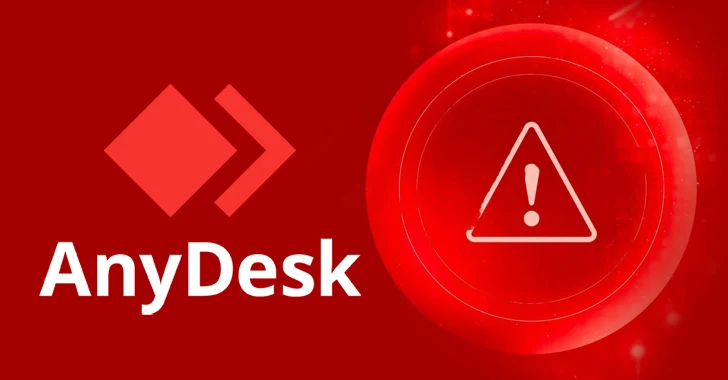 Logo di AnyDesk con un'icona di avviso che indica una violazione di sicurezza.